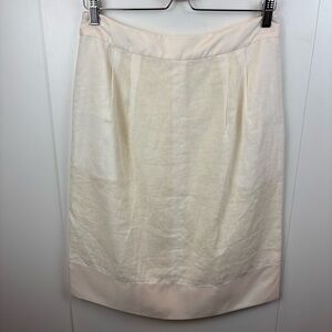 NWOT J. Peterman Ivory Linen Pencil Skirt Silk Trim Fully Lined sz 10 Classic
